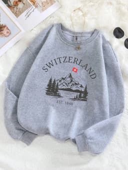 Switzerland Snow Mountain Design Women Sweatshirt Y2K Fleece Pullovers Crewneck Casual Streetwear Street Hip Hop Clothes