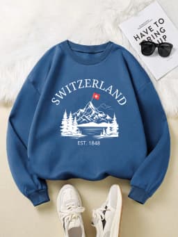 Switzerland Snow Mountain Design Women Sweatshirt Y2K Fleece Pullovers Crewneck Casual Streetwear Street Hip Hop Clothes