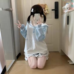 New Spring Autumn Fashion Japanese Preppy Style Sweatshirts Y2k Kawaii Print Casual Hoodies Sail Collar Constrast Color Clothes