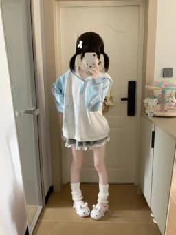 New Spring Autumn Fashion Japanese Preppy Style Sweatshirts Y2k Kawaii Print Casual Hoodies Sail Collar Constrast Color Clothes