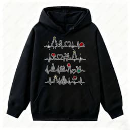 Christmas Funny Heartbeat EKG Sweatshirt Xmas Trees Christmas Hat Graphic Pullover Woman Men Medical Tops Gift Casual Sweater