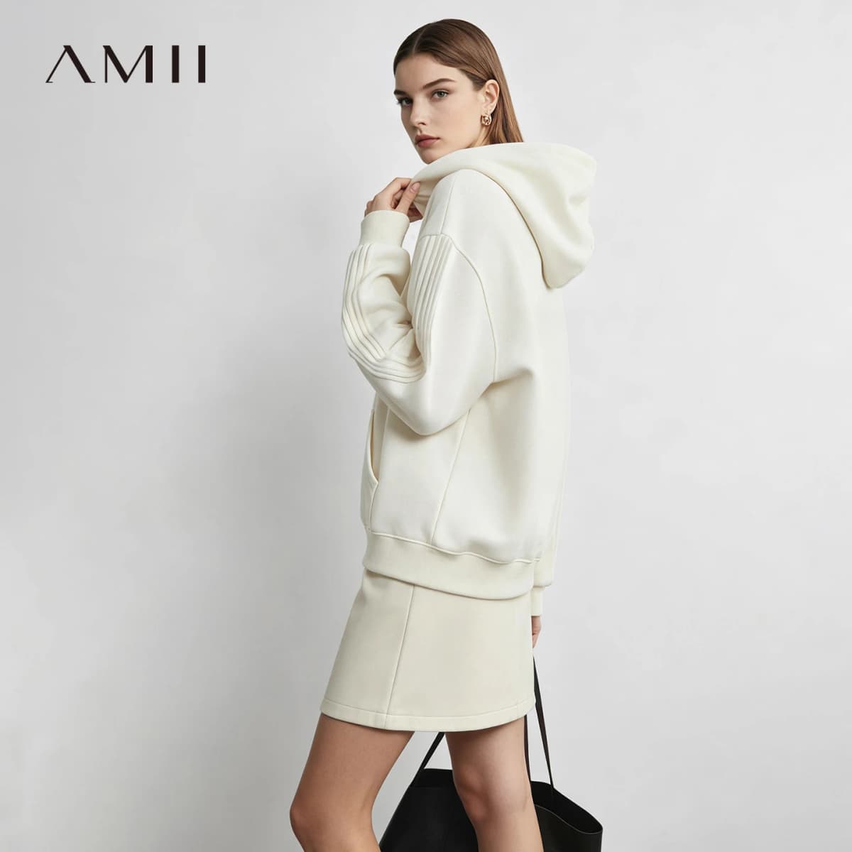 Amii Hooded Fleece Lined Sweatshirt Drop Shoulder Loose Fit Minimalist Slimming Casual Winter Women's Hoodies 12644038