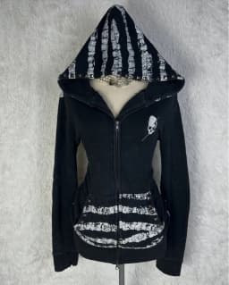 Y2K Punk Skull Stripe Graphic Print Sweatshirt Women Harajuku Black Slim Fit Long Sleeve Jacket Gothic Fashion Zip Up Hoodie