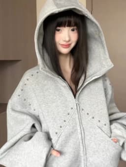 Original Design Rivet Patchwork Hoodie Men's Autumn American High Street Couple Open Cardigan Jaet Loose Fit Kangaroo...