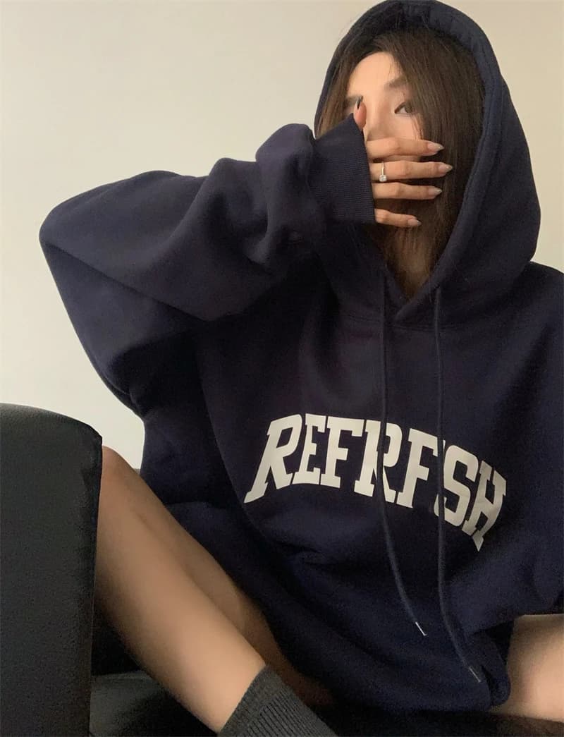 American Style Oversize Hoodie Women's Thickened Fleece Autumn Winter Casual Style Long Sleeve Sweatshirt Street Fashion