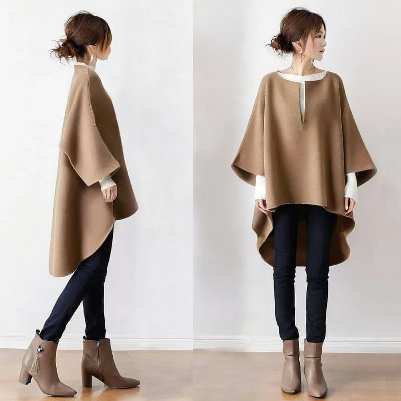 Loose Fit round V-Neck 7/8 Sleeve Batwing Top Short Front Long Back Design Autumn New Style Casual Comfortable Women's Shirt