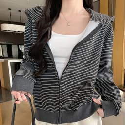 American Retro Loose Striped Hoodie for Women Autumn 2026 Zip Up Long Sleeve Sweatshirt Woman Lazy Casual Short Hooded Jackets