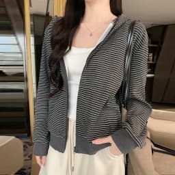 American Retro Loose Striped Hoodie for Women Autumn 2026 Zip Up Long Sleeve Sweatshirt Woman Lazy Casual Short Hooded Jackets