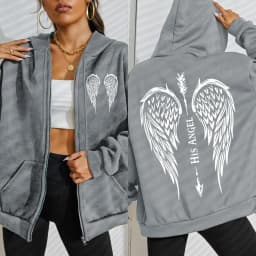 His Angel Creative Wings Art Letter Printing Zipper Hoodies Woman Y2K Hoodie Casual Soft Hoody Fleece Comfortable Streetwear