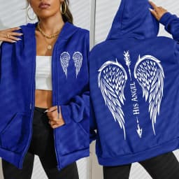 His Angel Creative Wings Art Letter Printing Zipper Hoodies Woman Y2K Hoodie Casual Soft Hoody Fleece Comfortable Streetwear