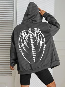 His Angel Creative Wings Art Letter Printing Zipper Hoodies Woman Y2K Hoodie Casual Soft Hoody Fleece Comfortable Streetwear