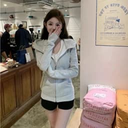 Slim Fit Sportswear Pink Hoodie Cardigan Women's Autumn Winter New Style Cotton Blend Thickened Warmth Commute Fashion