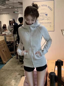 Slim Fit Sportswear Pink Hoodie Cardigan Women's Autumn Winter New Style Cotton Blend Thickened Warmth Commute Fashion