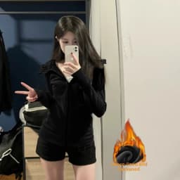 Slim Fit Sportswear Pink Hoodie Cardigan Women's Autumn Winter New Style Cotton Blend Thickened Warmth Commute Fashion