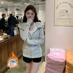 Slim Fit Sportswear Pink Hoodie Cardigan Women's Autumn Winter New Style Cotton Blend Thickened Warmth Commute Fashion