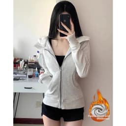 Slim Fit Sportswear Pink Hoodie Cardigan Women's Autumn Winter New Style Cotton Blend Thickened Warmth Commute Fashion