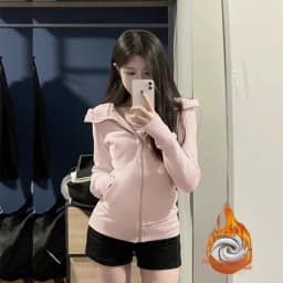 Slim Fit Sportswear Pink Hoodie Cardigan Women's Autumn Winter New Style Cotton Blend Thickened Warmth Commute Fashion