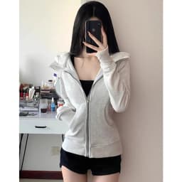 Slim Fit Sportswear Pink Hoodie Cardigan Women's Autumn Winter New Style Cotton Blend Thickened Warmth Commute Fashion
