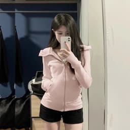 Slim Fit Sportswear Pink Hoodie Cardigan Women's Autumn Winter New Style Cotton Blend Thickened Warmth Commute Fashion