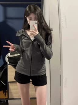Slim Fit Sportswear Pink Hoodie Cardigan Women's Autumn Winter New Style Cotton Blend Thickened Warmth Commute Fashion