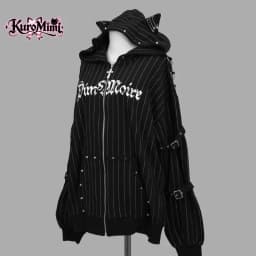 Japanese Subculture Gothic Punk Zip Up Hoodie Women Fur Trim Lace Up Buckle Detail Graphic Print Vintage Oversized Streetwear