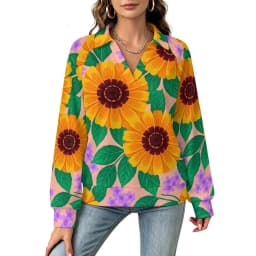 Betawoo Sunflower Premium Casual Long Sleeve V-Neck Sweatshirt For Women