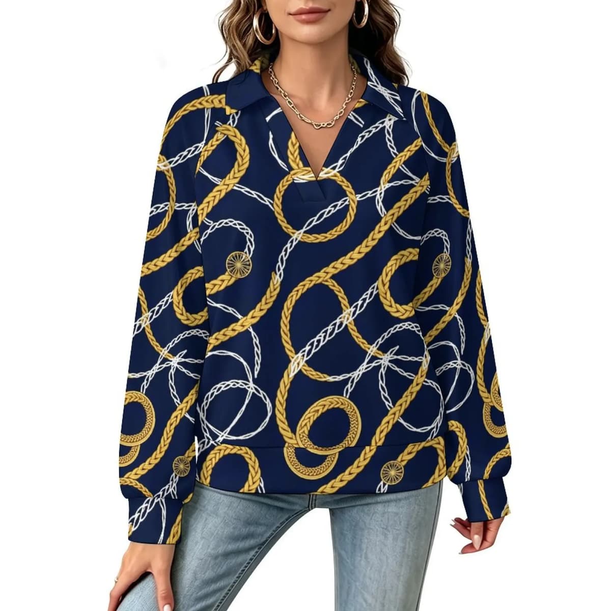 Betawoo Checkered Premium Casual Long Sleeve V-Neck Sweatshirt For Women