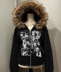 Subcultre Y2K Hoodie Faux Fur Hoodie Long Sleeve Y2K Retro Print Gothic Punk Style Streetwear Vintage Autumn Winter Sweatshirts