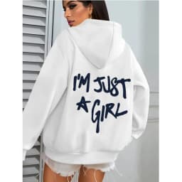 Women's Casual Pocket Hoodies with I'm Just A Girl Letter Print Autunm Winter Hooded Clothes Graphic Y2k Sweatshirts Streetwear