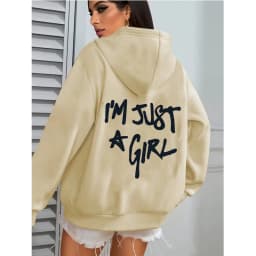 Women's Casual Pocket Hoodies with I'm Just A Girl Letter Print Autunm Winter Hooded Clothes Graphic Y2k Sweatshirts Streetwear