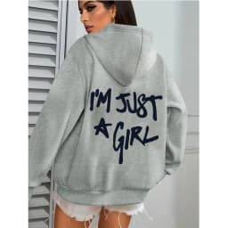 Women's Casual Pocket Hoodies with I'm Just A Girl Letter Print Autunm Winter Hooded Clothes Graphic Y2k Sweatshirts Streetwear