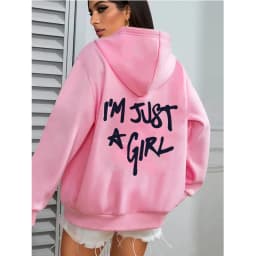 Women's Casual Pocket Hoodies with I'm Just A Girl Letter Print Autunm Winter Hooded Clothes Graphic Y2k Sweatshirts Streetwear