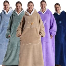 Extra Long Wearable Blankets Winter Flannel Hooded Blanket with Full Sleeves Men Women Cozy Soft Throw Adult TV Blanket