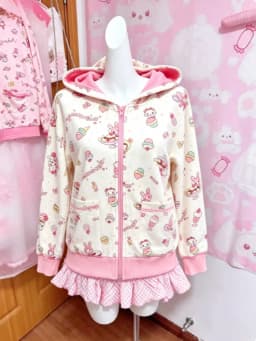 Y2K Fairy Grunge Japanese Printed Cardigan Women Ruffle Patchwork Outerwear Sweet Lolita Harajuku Daily Casual Street Outfit