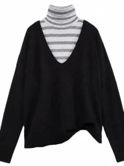 2026 Two-piece Set Streetwear Casual Grunge Hoody + Sleeveless Vintage Turtleneck Stripe Slim Fit Vest 2k Aesthetic Loose Suit