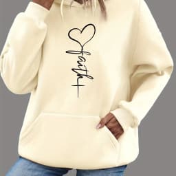 Women's Autumn and Winter Warm and Loose Casual Heart-Shaped Cross Pattern Printed Velvet Long-Sleeved Hooded Sweatshirt