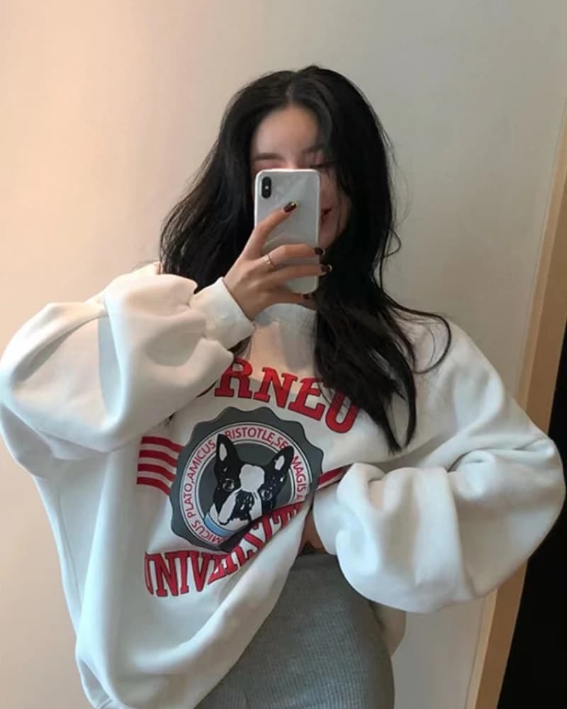 2025 Autumn Winter Thickened Fleece Women's Sweatshirt Versatile Retro High End Cartoon Anime round Neck Commute Style Long S...