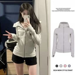 Slim Fit Zipper Hoodie Jacket Women's Pure Color Cardigan Spring Autumn New Style Casual Versatile Long Sleeve Thermal Top
