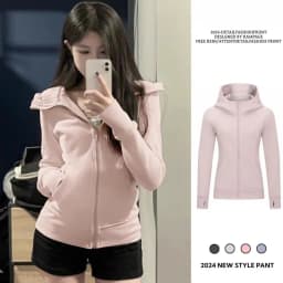 Slim Fit Zipper Hoodie Jacket Women's Pure Color Cardigan Spring Autumn New Style Casual Versatile Long Sleeve Thermal Top
