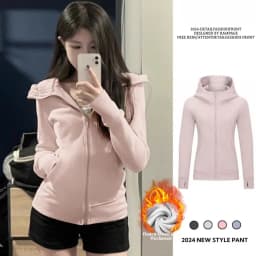 Slim Fit Zipper Hoodie Jacket Women's Pure Color Cardigan Spring Autumn New Style Casual Versatile Long Sleeve Thermal Top
