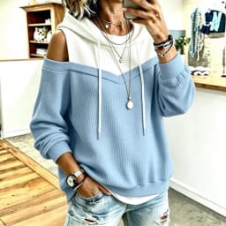 Women Off Shoulder Hooded Sweatshirt Sleeveless Fake Two‑Piece Pullover Casual Long Sleeve Blouse Daily Streetwear Tops