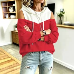 Women Off Shoulder Hooded Sweatshirt Sleeveless Fake Two‑Piece Pullover Casual Long Sleeve Blouse Daily Streetwear Tops
