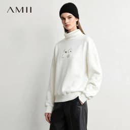 Amii Mock Neck Fleece Lined Sweatshirt Drop Shoulder Oversized Slimming Casual Minimalist Winter Women's Sweaters 12614002