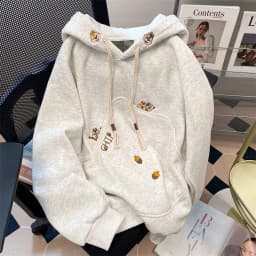 Unique Embroidered Hoodie Women's Spring Autumn Fleece Loose Casual Cute Top Korean Style Long Sleeve Cotton Inner Liner