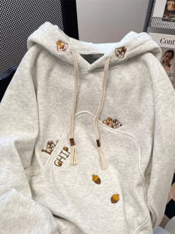 Unique Embroidered Hoodie Women's Spring Autumn Fleece Loose Casual Cute Top Korean Style Long Sleeve Cotton Inner Liner