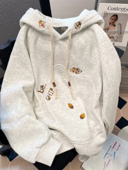 Unique Embroidered Hoodie Women's Spring Autumn Fleece Loose Casual Cute Top Korean Style Long Sleeve Cotton Inner Liner