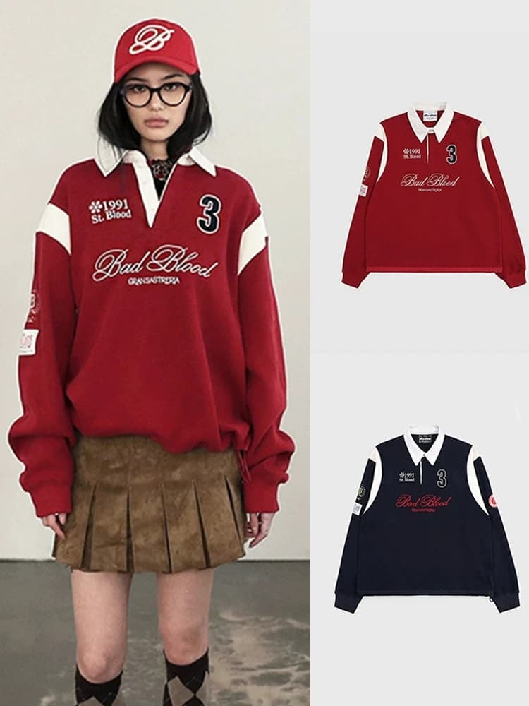 American High Street Sporty Long Sleeve Neck Jacket Women's Autumn Winter Cotton Sweatshirt Comfortable Breathable
