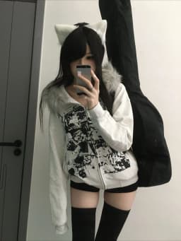 Y2K Streetwear Women Fax Fur Zipper Hoodie Long Sleeve Graphic Print Japanese Harajuku Punk Gothic Winter Outerwear Winter
