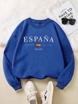 España Spain Flag Design Womens Y2K Sweatshirts All-Match Loose Pullover Autumn Fleece Streetwear Casual O-Neck Clothing