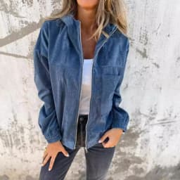 Women's Spring Autumn Zipper Corduroy Hooded Jacket Coat